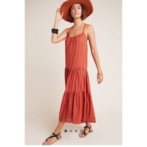 Frye x Anthropologie Rust Metallic Stripe Tiered Maxi Dress M